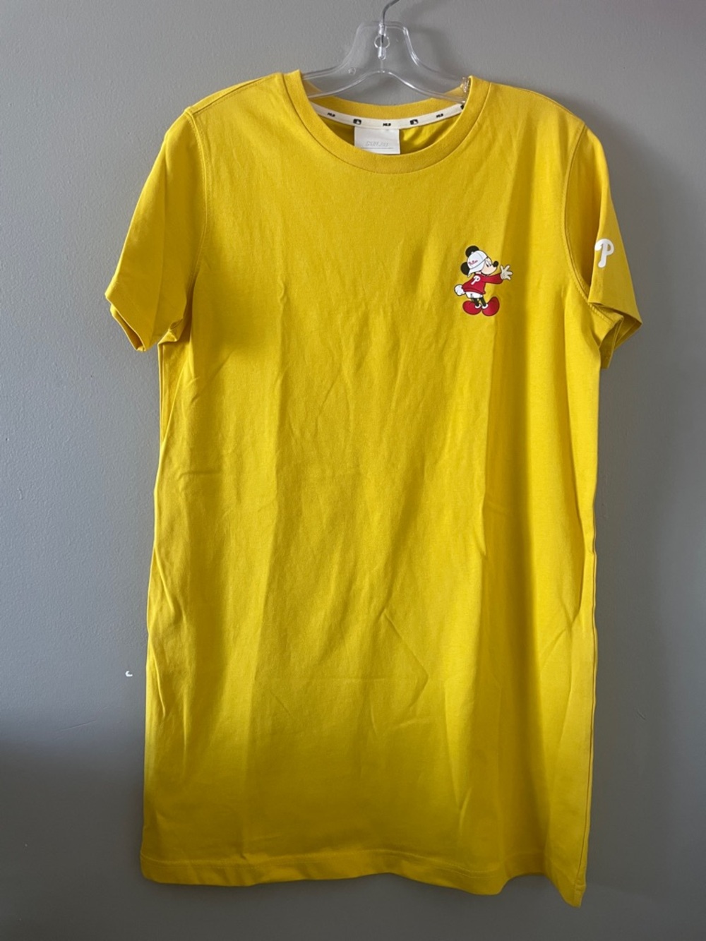 Yellow MLB Phillies T-Shirt Dress with Mickey Mouse Motif